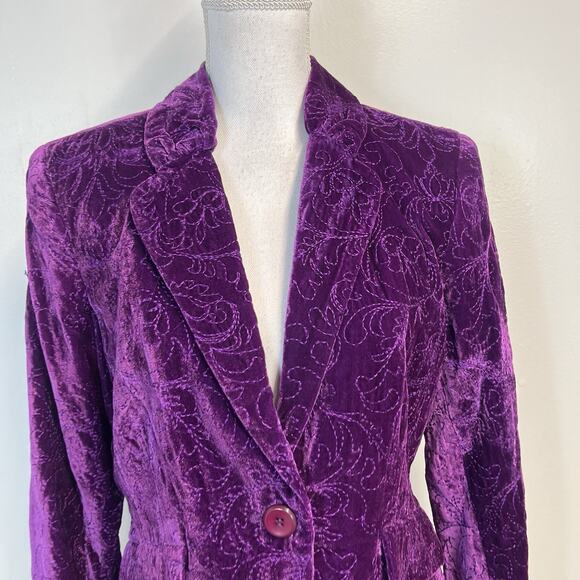Bandolino Velvet Embroidered Blazer Jacket Women's Size 10 Purple Boho Peasant - Picture 3 of 8